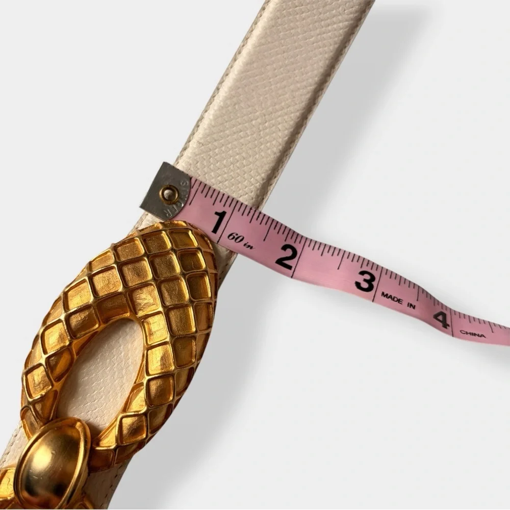 Carlisle Vintage 80s Belt Leather Karen Callan Brushed Gold Buckle Glam XS - Picture 11 of 14
